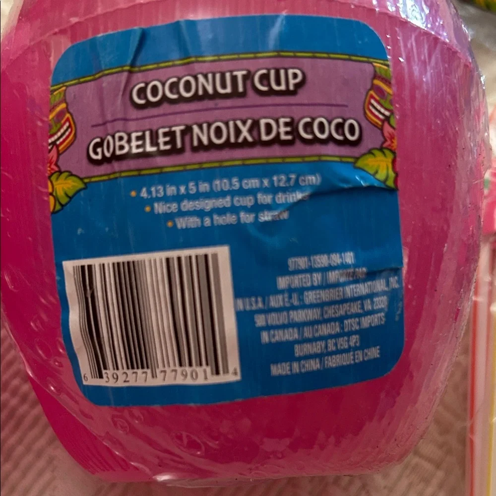 2 for $20! Pink Coconut Cup and Party Straws Set